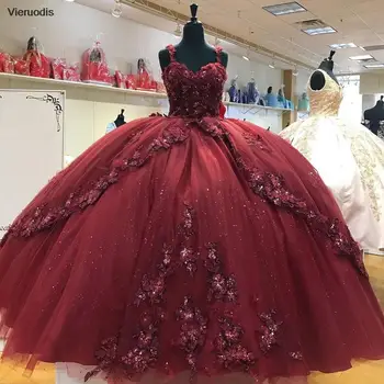 Блестящее Бальное Платье Burgendy Sweet 16, Расшитое Бисером, Блестками, 3D Цветами, Vestido De 15 Anos Quinceanera 2022