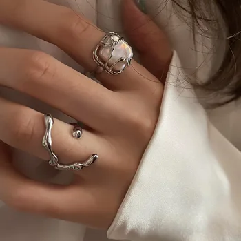 Ins Модные серебряные минималистичные нерегулярные кольца на палец Y2k, креативные геометрические открывающие кольца в стиле панк для женщин, ювелирные изделия для девочек