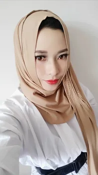 Мусульманский Премиум Бамбуковый шарф-хиджаб из джерси мгновенного действия, модный шарф-хиджаб из джерси мгновенного действия со стразами, малайзийский арабский хиджаб HW261