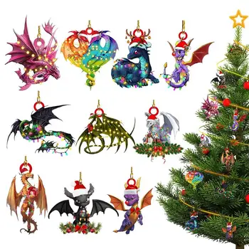 Подвеска в виде Рождественской елки с драконом, акриловый плоский декор в виде 2D дракона на Рождество, Многоразовые аксессуары для рождественских поделок на Рождество