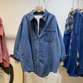Одежда для ранней весны 2023, Осень-зима, Новый топ во французском винтажном гонконгском стиле, Синяя джинсовая рубашка, пальто-рубашка, Женская одежда в сложенном виде XA